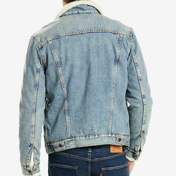 Levis Premium Trucker Sherpa Jean Jacket Stonebridge light wash NWT NEW - Picture 2 of 8